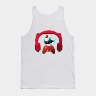 Christmas Monster Fish Gaming Music Headphones - Christmas Holiday Gift Tank Top